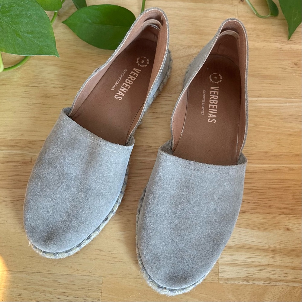 Verbenas Carmen Gray Suede Leather Spain Espadrilles Slip On Flats Size 10 EU 41
